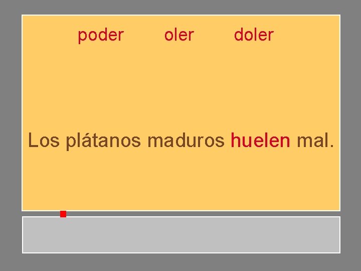 poder oler doler Los plátanos maduros huelen mal. poder oler doler Los plátanos maduros huelen mal.
