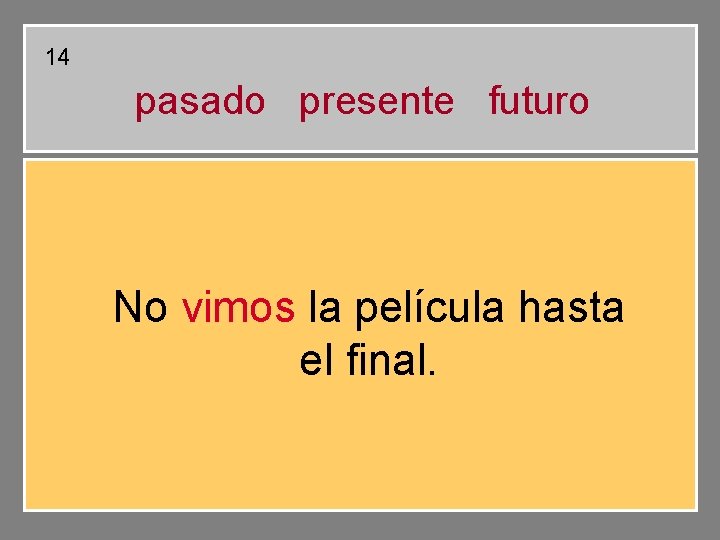 14 pasado presente futuro No vimos la película hasta el final. 14 pasado presente futuro No vimos la película hasta el final.