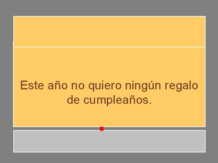 Este año no quiero ningún regalo de cumpleaños. Este año no quiero ningún regalo de cumpleaños.