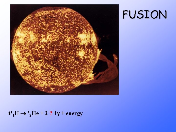 FUSION 411 H 42 He + 2 ? + + energy 