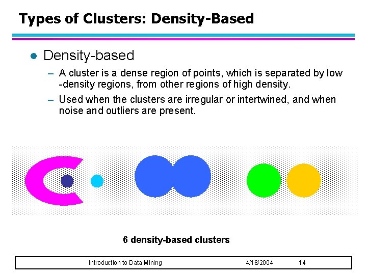 Types of Clusters: Density-Based l Density-based – A cluster is a dense region of