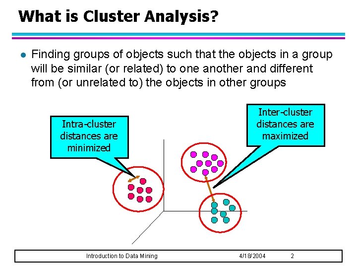 What is Cluster Analysis? l Finding groups of objects such that the objects in