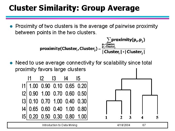 Cluster Similarity: Group Average l Proximity of two clusters is the average of pairwise