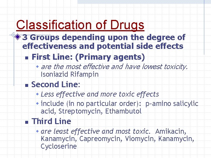 Classification of Drugs 3 Groups depending upon the degree of effectiveness and potential side