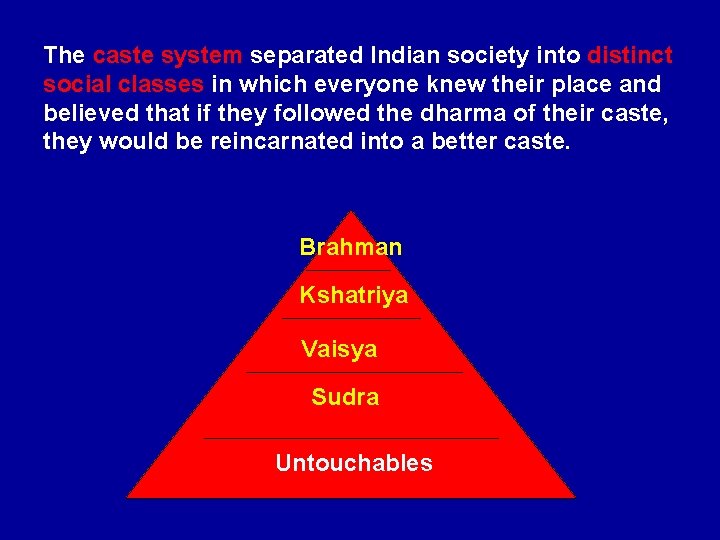 The caste system separated Indian society into distinct social classes in which everyone knew