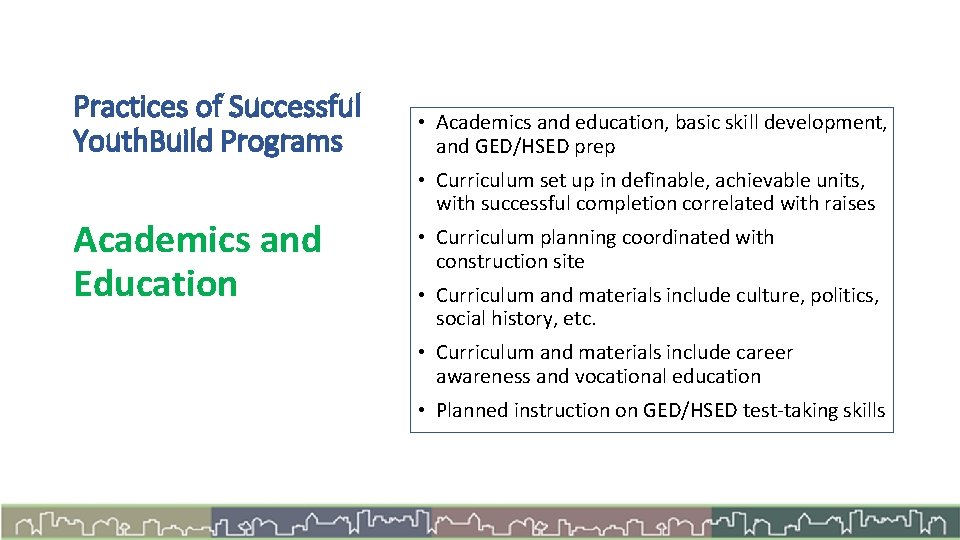 Practices of Successful Youth. Build Programs Academics and Education • Academics and education, basic