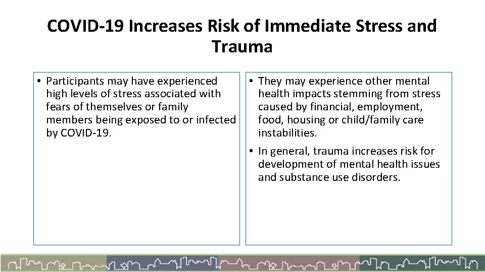 COVID-19 Increases Risk of Immediate Stress and Trauma • Participants may have experienced •