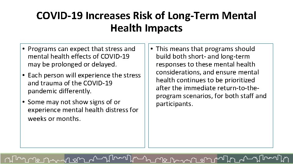 COVID-19 Increases Risk of Long-Term Mental Health Impacts • Programs can expect that stress