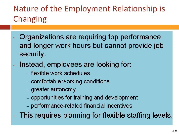 Nature of the Employment Relationship is Changing • • Organizations are requiring top performance