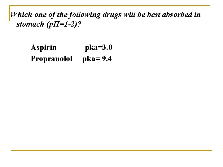 Which one of the following drugs will be best absorbed in stomach (p. H=1