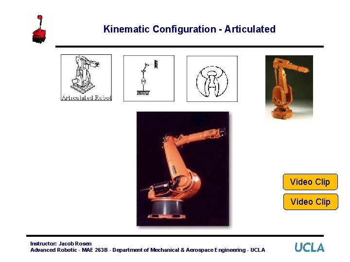 Kinematic Configuration - Articulated Video Clip Instructor: Jacob Rosen Advanced Robotic - MAE 263