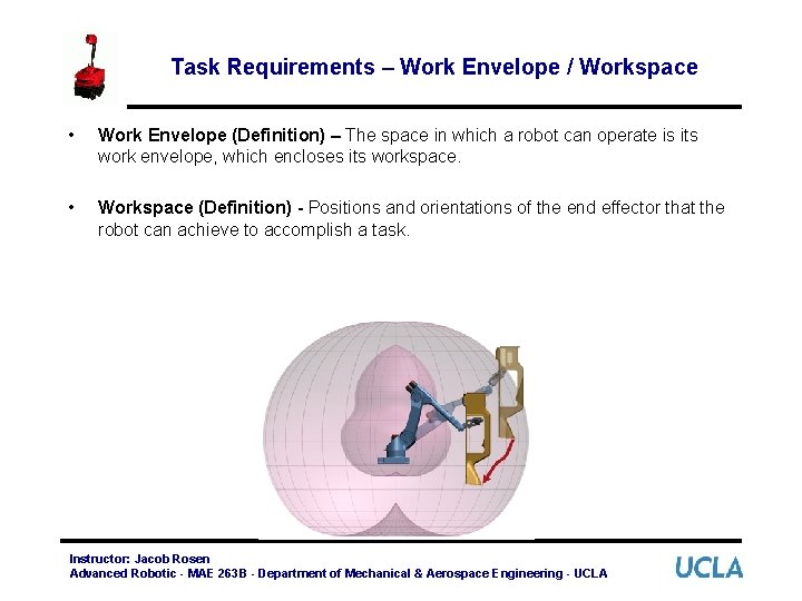 Task Requirements – Work Envelope / Workspace • Work Envelope (Definition) – The space