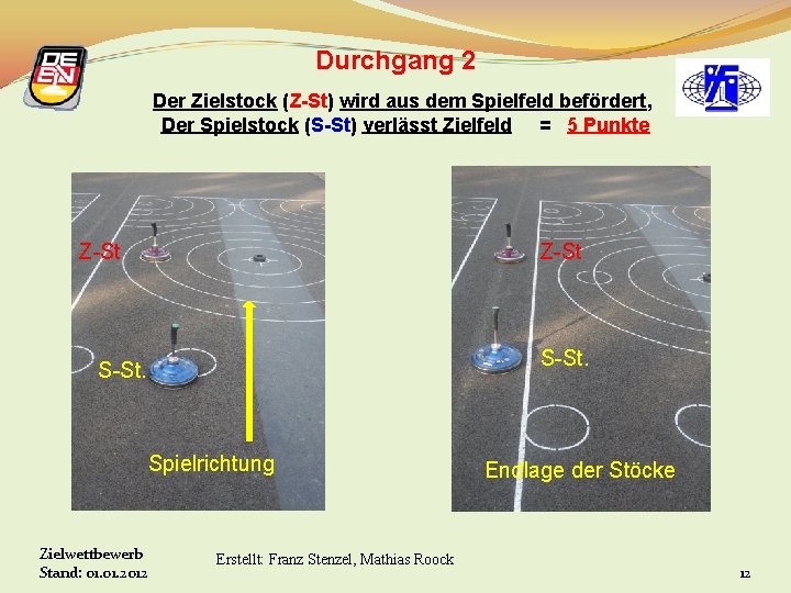 Durchgang 2 Der Zielstock (Z-St) wird aus dem Spielfeld befördert, Der Spielstock (S-St) verlässt