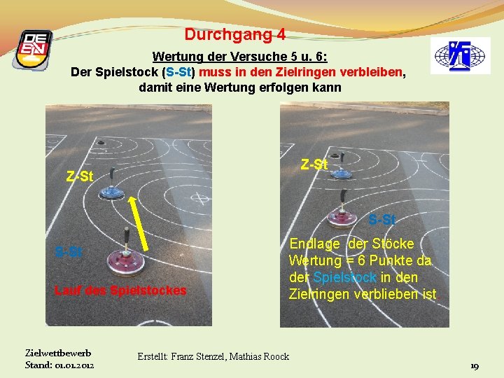 Durchgang 4 Wertung der Versuche 5 u. 6: Der Spielstock (S-St) muss in den