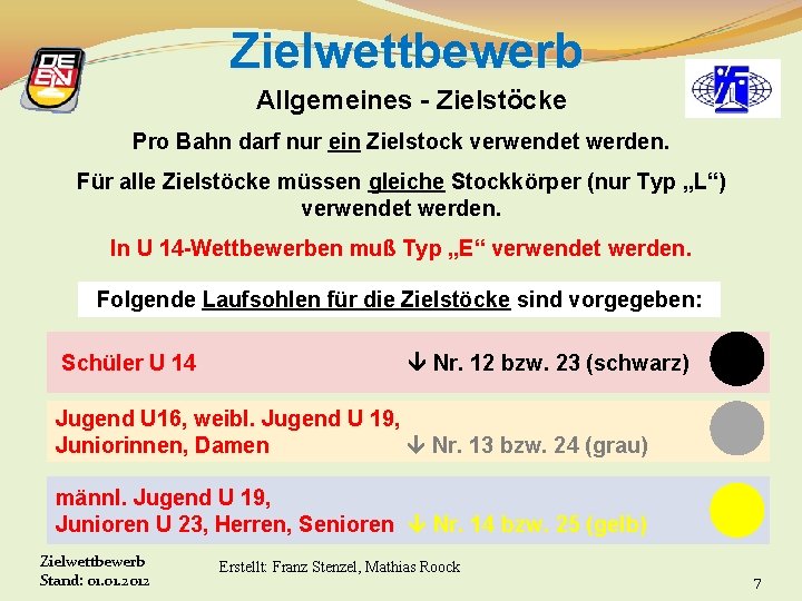 Zielwettbewerb Allgemeines - Zielstöcke Pro Bahn darf nur ein Zielstock verwendet werden. Für alle