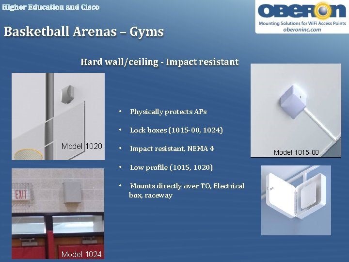 Higher Education and Cisco Basketball Arenas – Gyms Hard wall/ceiling - Impact resistant •