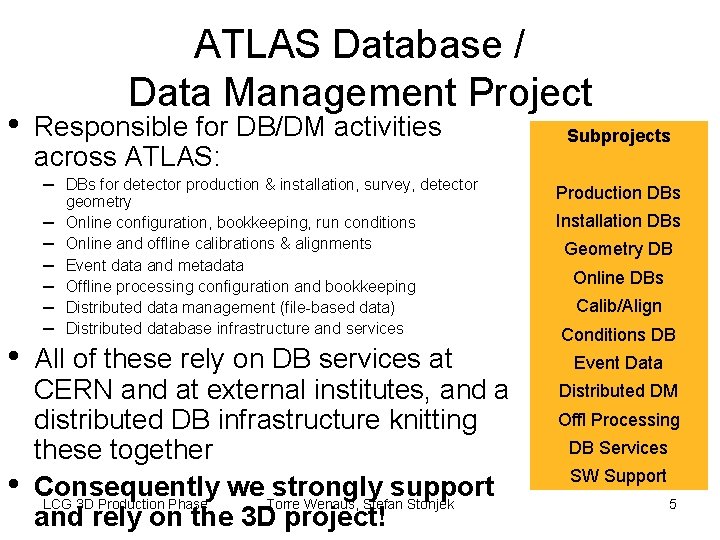  • ATLAS Database / Data Management Project Responsible for DB/DM activities across ATLAS: