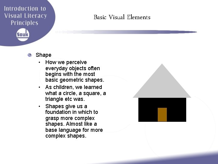 Basic Visual Elements Shape • How we perceive everyday objects often begins with the