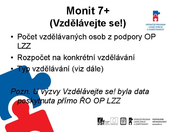 Monit 7+ (Vzdělávejte se!) • Počet vzdělávaných osob z podpory OP LZZ • Rozpočet