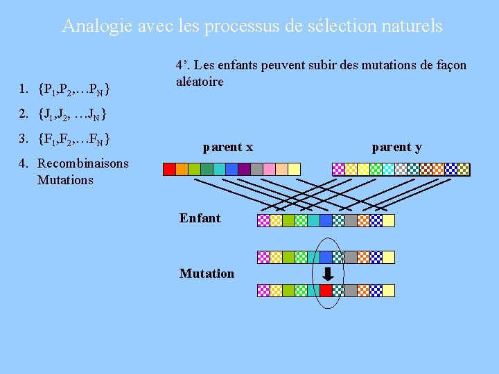Analogie avec les processus de sélection naturels 1. {P 1, P 2, …PN} 4’.