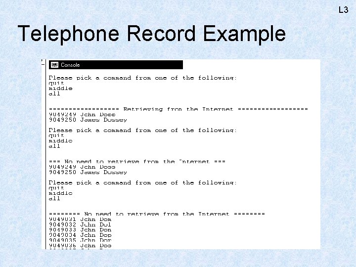 L 3 Telephone Record Example 