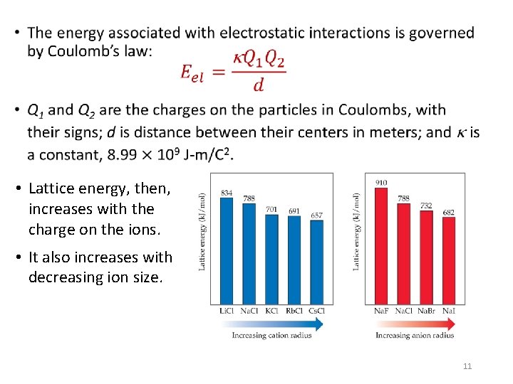  • • Lattice energy, then, increases with the charge on the ions. •