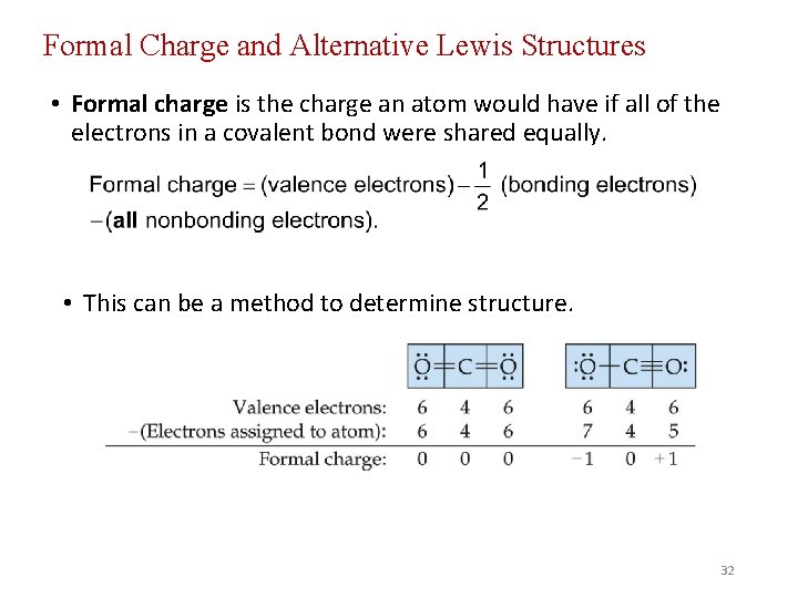 Formal Charge and Alternative Lewis Structures • Formal charge is the charge an atom