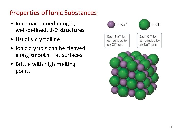 Properties of Ionic Substances • Ions maintained in rigid, well-defined, 3 -D structures •