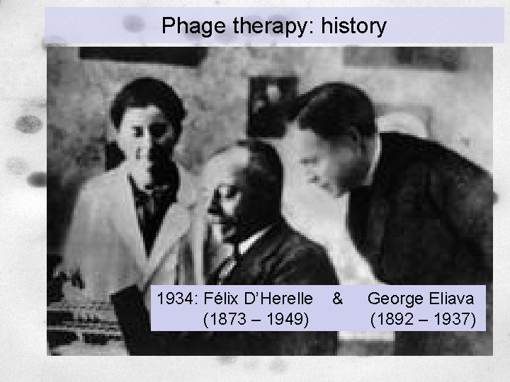 Phage therapy: history 1934: Félix D’Herelle (1873 – 1949) & George Eliava (1892 –