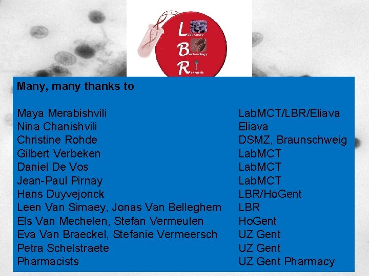 Many, many thanks to Maya Merabishvili Nina Chanishvili Christine Rohde Gilbert Verbeken Daniel De