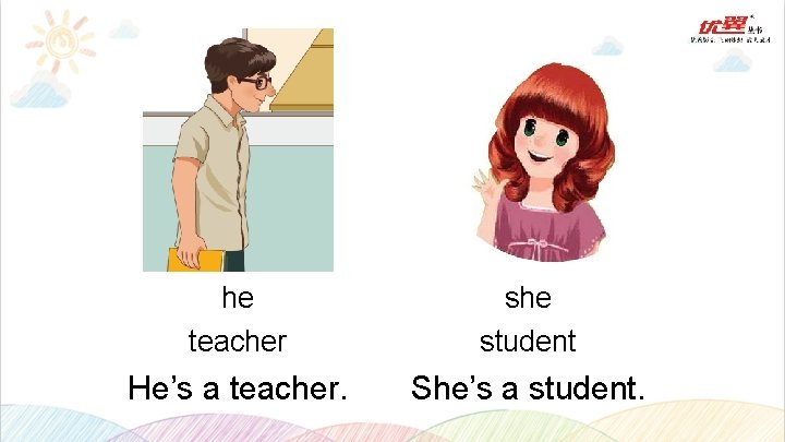 he teacher she student He’s a teacher. She’s a student. 