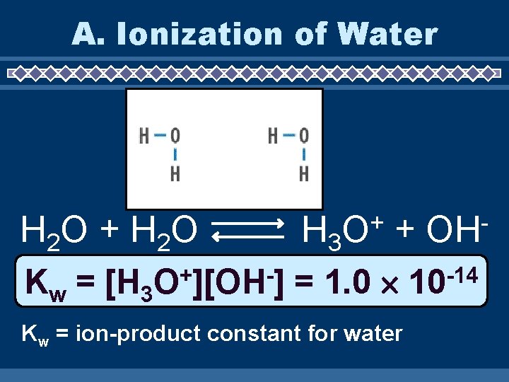 A. Ionization of Water H 2 O + H 2 O H 3 +