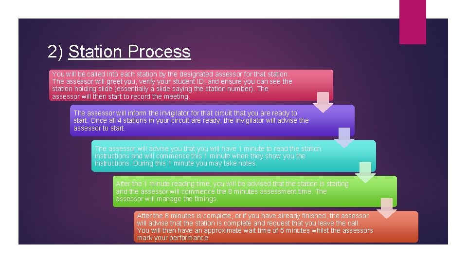 2) Station Process You will be called into each station by the designated assessor