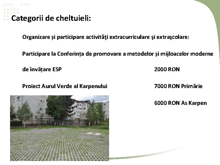 Categorii de cheltuieli: Organizare și participare activităţi extracurriculare şi extraşcolare: Participare la Conferința de Categorii de cheltuieli: Organizare și participare activităţi extracurriculare şi extraşcolare: Participare la Conferința de