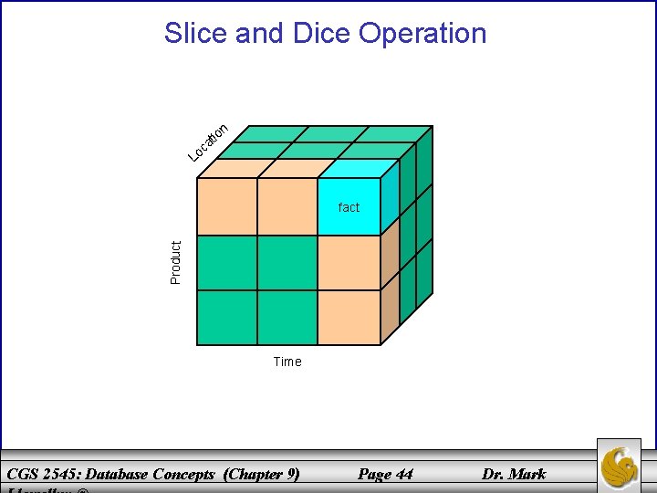 Slice and Dice Operation n io t a c Lo Product fact Time CGS