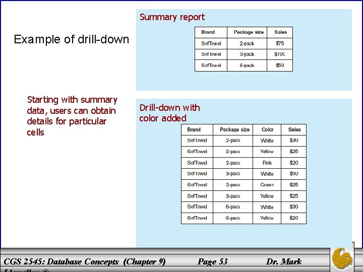 Summary report Example of drill-down Starting with summary data, users can obtain details for