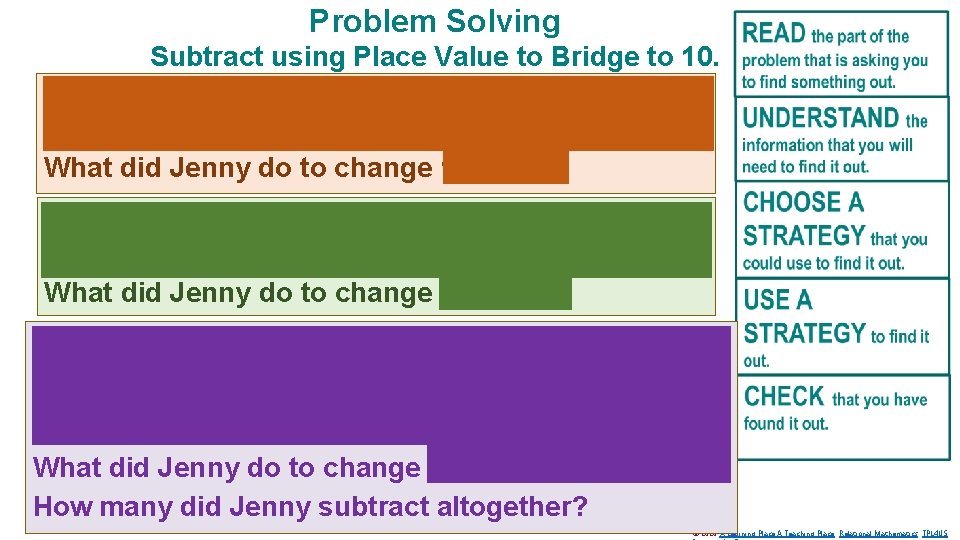 Problem Solving Subtract using Place Value to Bridge to 10. Jenny showed this number