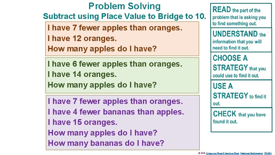 Problem Solving Subtract using Place Value to Bridge to 10. I have 7 fewer