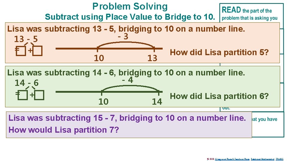Problem Solving Subtract using Place Value to Bridge to 10. Lisa was subtracting 13