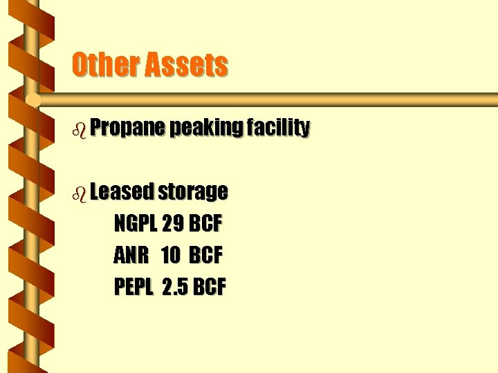 Other Assets b Propane peaking facility b Leased storage NGPL 29 BCF ANR 10
