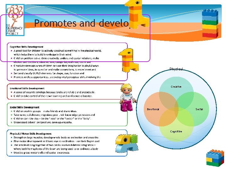 Promotes and develops Physical Creative Emotional Social Cognitive 