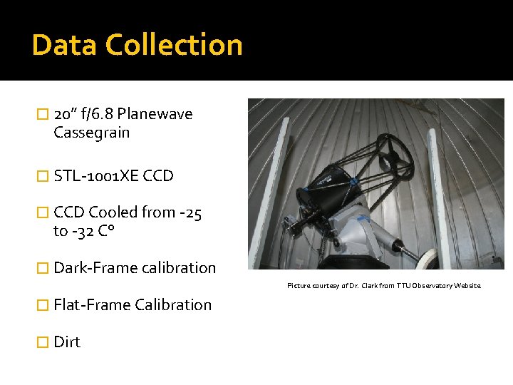 Data Collection � 20” f/6. 8 Planewave Cassegrain � STL-1001 XE CCD � CCD