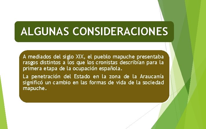 ALGUNAS CONSIDERACIONES A mediados del siglo XIX, el pueblo mapuche presentaba rasgos distintos a