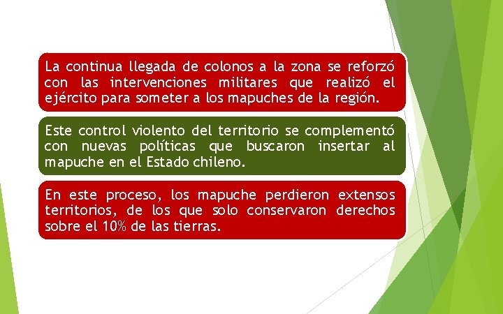 La continua llegada de colonos a la zona se reforzó con las intervenciones militares