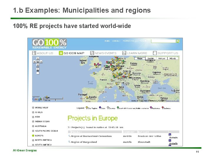 1. b Examples: Municipalities and regions 100% RE projects have started world-wide All Green