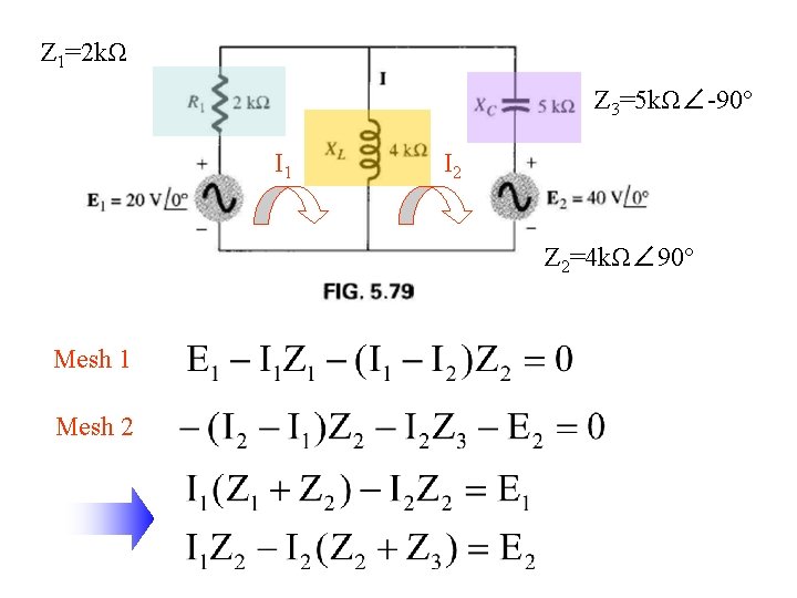 Z 1=2 kΩ Z 3=5 kΩ∠-90° I 1 I 2 Z 2=4 kΩ∠ 90°