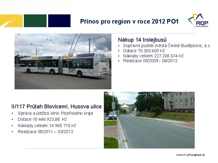 Přínos pro region v roce 2012 PO 1 Nákup 14 trolejbusů • Dopravní podnik