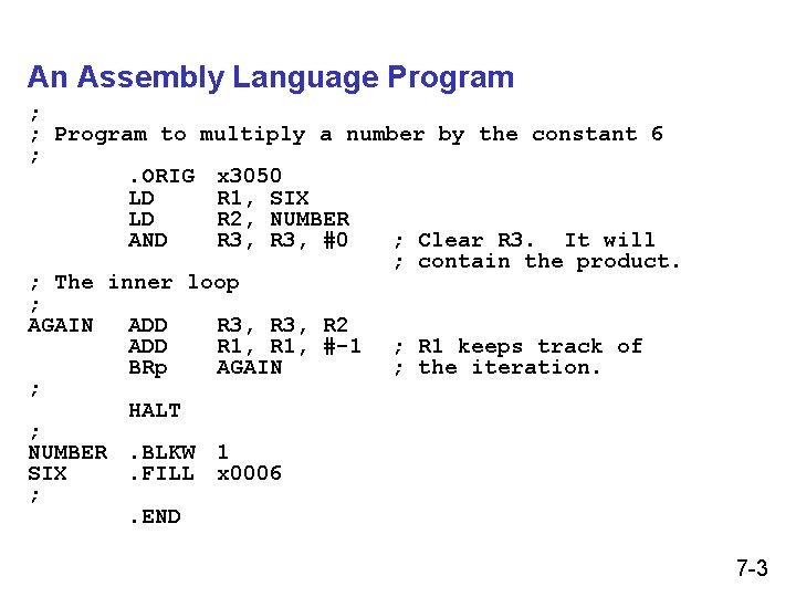 An Assembly Language Program ; ; Program to multiply a number by the constant An Assembly Language Program ; ; Program to multiply a number by the constant