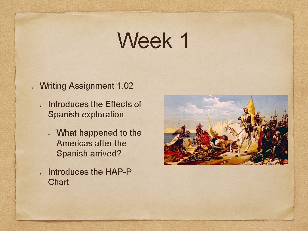 Week 1 Writing Assignment 1. 02 Introduces the Effects of Spanish exploration What happened