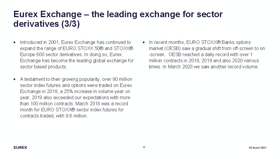 Eurex Exchange – the leading exchange for sector derivatives (3/3) § Introduced in 2001,